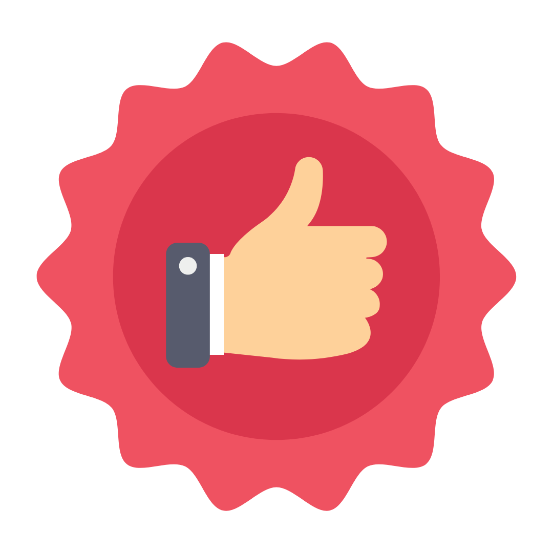 a thumb up in a red circle