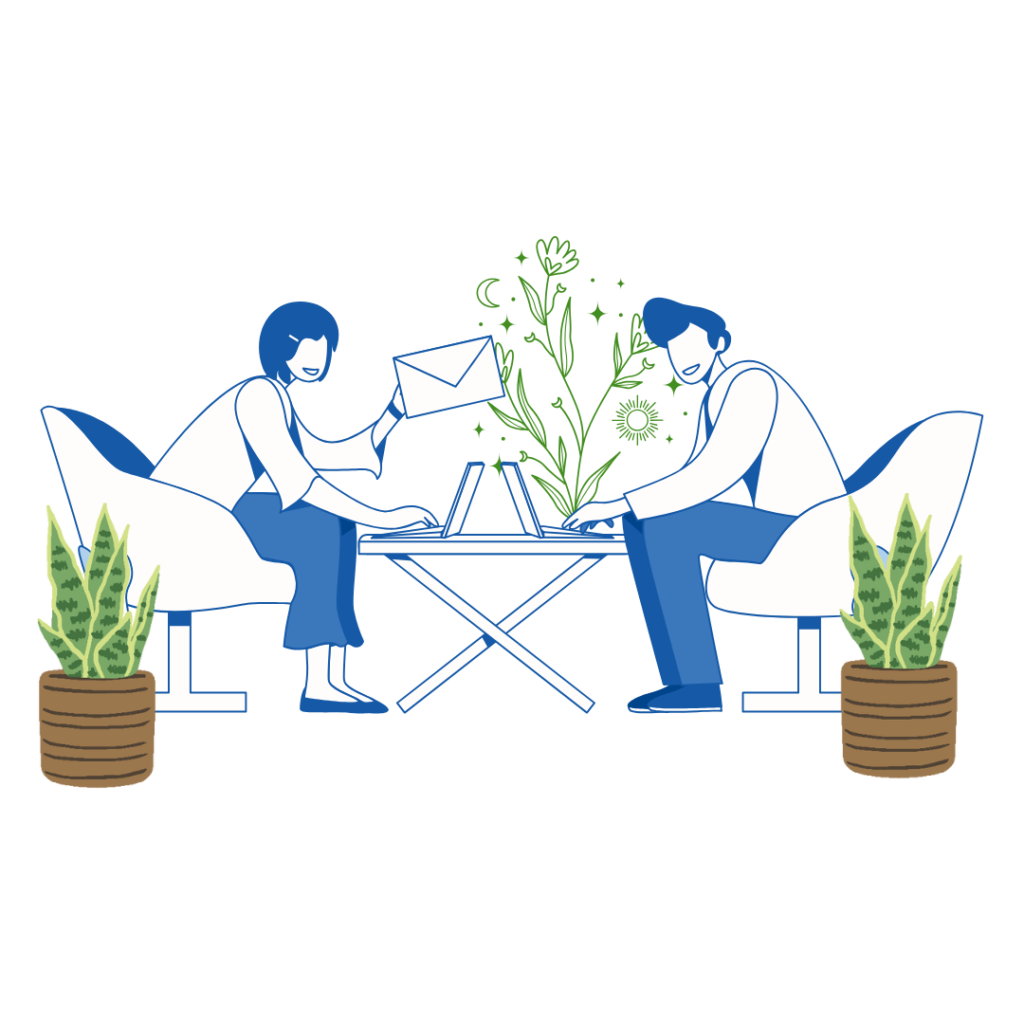 Illustration of professionals collaborating, symbolizing tailored recruitment agency services for businesses across Belgium and Europe.