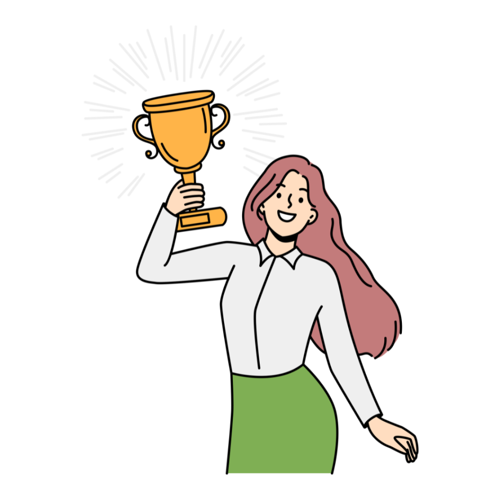 a woman holding a trophy